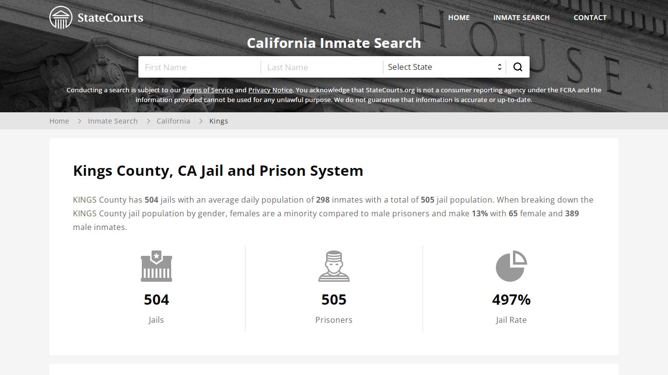 Kings County, CA Inmate Search - StateCourts